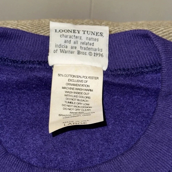 VTG 1996 Warner Bros. Looney Tunes Sylvester Crewneck Sweatshirt LARGE - Picture 6 of 12